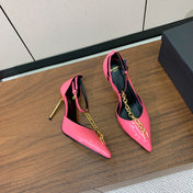 BALMAIN 26S CHAIN HIGH HEELS 95 MM IN PINK PATENT CALFSKIN