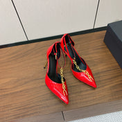 BALMAIN 26S CHAIN HIGH HEELS 95 MM IN RED PATENT CALFSKIN