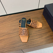 BALMAIN 26S FLAT SANDALS IN LIGHT BROWN CALFSKIN AND MESH