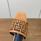 BALMAIN 26S FLAT SANDALS IN LIGHT BROWN CALFSKIN AND MESH