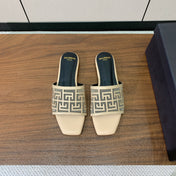 BALMAIN 26S FLAT SANDALS IN BEIGE CALFSKIN AND MESH