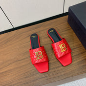 BALMAIN 26S QUILTED MULES IN RED CALFSKIN