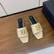 BALMAIN 26S QUILTED MULES IN BEIGE CALFSKIN