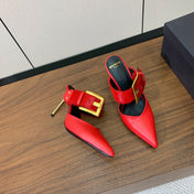 BALMAIN 26S HIGH-HEELED MULES 95 MM IN RED CALFSKIN AND PONY HAIR