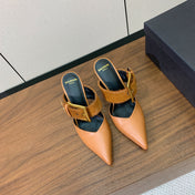 BALMAIN 26S HIGH-HEELED MULES 95 MM IN LIGHT BROWN CALFSKIN AND PONY HAIR
