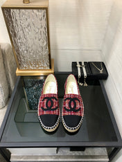 ESPADRILLE BLACK MIX CRIMSON RED TWEED FABRIC FLATS