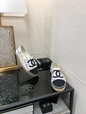ESPADRILLE WHITE MIX BLACK TWEED FABRIC FLATS