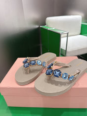 MIUMIU 26S THONG SANDALS IN BEIGE EVA CRYSTAL-EMBELLISHED
