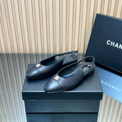 CHANEL 25S SLINGBACK FLATS IN BLACK CALFSKIN GOLD HARDWARE
