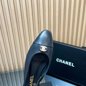 CHANEL 25S SLINGBACK FLATS IN BLACK CALFSKIN GOLD HARDWARE