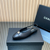 CHANEL 25S SLINGBACK FLATS IN BLACK CALFSKIN GOLD HARDWRE