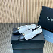 CHANEL 25S SLINGBACK FLATS IN WHITE CALFSKIN GOLD HARDWARE