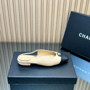 CHANEL 25S SLINGBACK FLATS IN BEIGE CALFSKIN GOLD HARDWARE