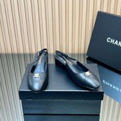 CHANEL 25S SLINGBACK SHOE 45MM IN BLACK CALFSKIN GOLD HARDWARE