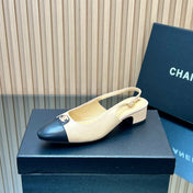 CHANEL 25S SLINGBACK SHOE 45MM IN BEIGE CALFSKIN GOLD HARDWARE