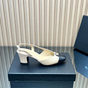 CHANEL 25S SLINGBACK SHOE LOGO 65MM IN BEIGE CALFSKIN GOLD HARDWARE