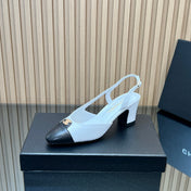 CHANEL 25S SLINGBACK SHOE LOGO 65MM IN WHITE CALFSKIN GOLD HARDWARE