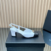 CHANEL 25S SLINGBACK SHOE LOGO 65MM IN WHITE CALFSKIN GOLD HARDWARE