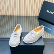CHANEL 25S TEDDY LOAFER 15MM IN LIGHT GRAY SUEDE SILVER HARDWARE