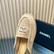 CHANEL 25S BACK STRAP MULE 15MM IN LIGHT BROWN SUEDE SILVER HARDWARE