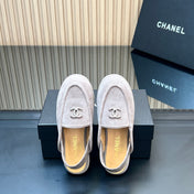 CHANEL 25S BACK STRAP MULE 15MM IN LIGHT GRAY SUEDE SILVER HARDWARE