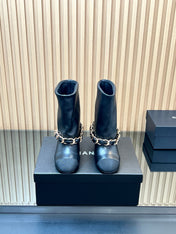 CHANEL 25S LOW BOOTS 65MM IN BLACK CALFSKIN GOLD HARDWRE