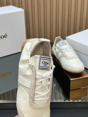 CHLOÉ 26S SNEAKERS IN CREAM WHITE CALFSKIN AND LIGHT PINK SUEDE