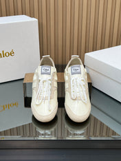 CHLOÉ 26S SNEAKERS IN CREAM WHITE CALFSKIN AND LIGHT PINK SUEDE
