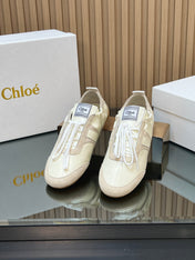 CHLOÉ 26S SNEAKERS IN CREAM WHITE CALFSKIN AND LIGHT PINK SUEDE