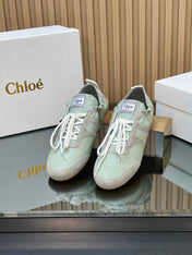 CHLOÉ 26S SNEAKERS IN LIGHT GREEN CALFSKIN AND GREY SUEDE