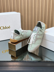 CHLOÉ 26S SNEAKERS IN LIGHT GREEN CALFSKIN AND GREY SUEDE