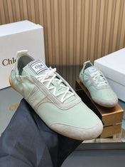 CHLOÉ 26S SNEAKERS IN LIGHT GREEN CALFSKIN AND GREY SUEDE