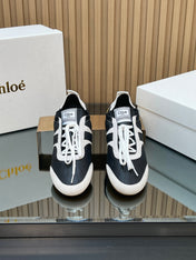 CHLOÉ 26S SNEAKERS IN BLACK CALFSKIN AND CREAM WHITE SUEDE
