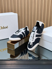 CHLOÉ 26S SNEAKERS IN BLACK CALFSKIN AND CREAM WHITE SUEDE