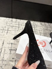 KNIFE 65MM HIGH MULE IN BLACK SUEDE ATTACHED FULL CRYSTALS