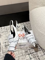 KNIFE CHEMISE 45MM SLINGBACK IN WHITE MIX BLACK COTTON AND CALFSKIN