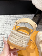 LV PLATFORM ESPADRILLE SANDALS 25S IN BEIGE FABRIC