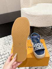 LV PLATFORM ESPADRILLE SANDALS 25S IN DARK BLUE FABRIC
