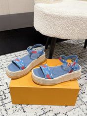 LV PLATFORM ESPADRILLE SANDALS 25S IN BLUE DENIM