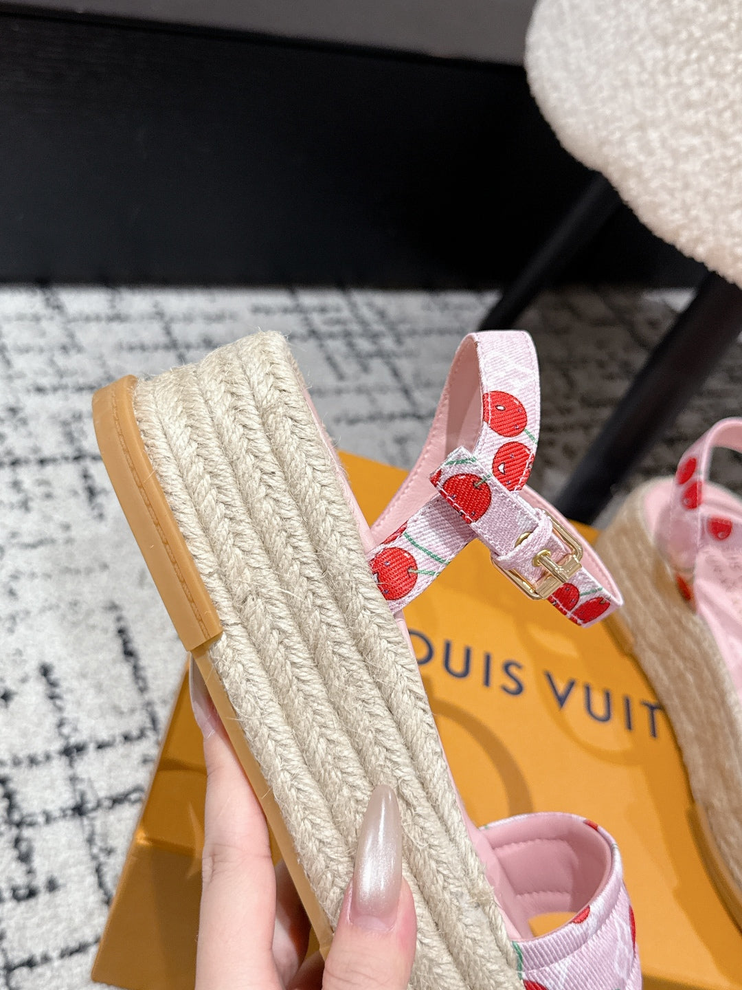 LV PLATFORM ESPADRILLE SANDALS 25S IN LIGHT PINK DENIM