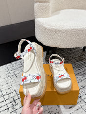 LV PLATFORM ESPADRILLE SANDALS 25S IN WHITE DENIM