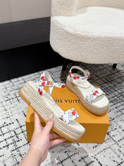 LV PLATFORM ESPADRILLE SANDALS 25S IN WHITE DENIM