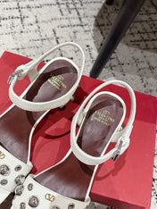 VLTN STUDDED BLOCK HEEL SANDALS 25S 60 MM IN WHITE LAMBSKIN