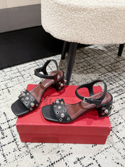 VLTN STUDDED BLOCK HEEL SANDALS 25S 60 MM IN BLACK LAMBSKIN