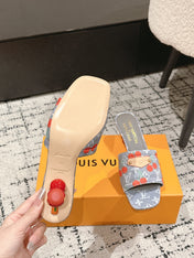 LV CHERRY HIGH HEELS 25S 55 MM IN GREY DENIM STYLE 7