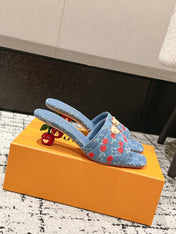 LV CHERRY HIGH HEELS 25S 55 MM IN BLUE DENIM STYLE 6