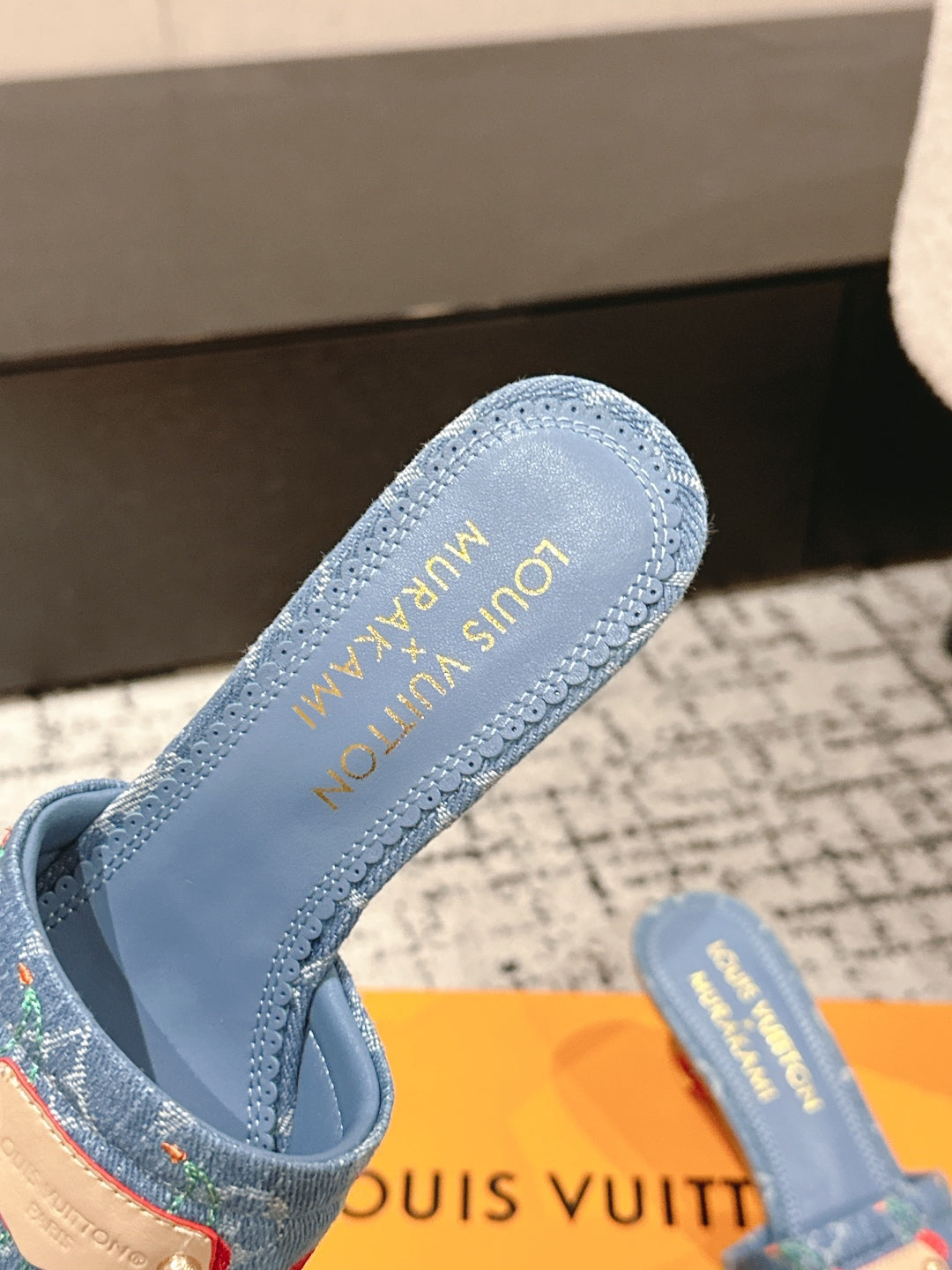LV CHERRY HIGH HEELS 25S 55 MM IN BLUE DENIM STYLE 6