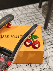 LV CHERRY HIGH HEELS 25S 55 MM IN DARK BROWN MIX BLACK CALFSKIN STYLE 12