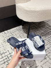 DIOR ADJUSTABLE STRAP SANDALS 25S 50 MM IN NAVY BLUE FABRIC MIX CALFSKIN STYLE 2