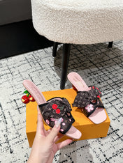 LV CHERRY HIGH HEELS 25S IN DARK BROWN AND PINK CALFSKIN WITH BOW STYLE 16